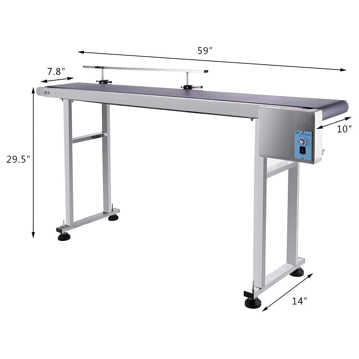 VEVOR Bande Transporteuse Convoyeur à Bande Electrique Table de Convoyeur 0-25M / min Convoyeur en Acier Inoxydable Ceinture en PVC Antistatique Motorisée avec Double Garde-corps (150 × 25 × 75 cm)
