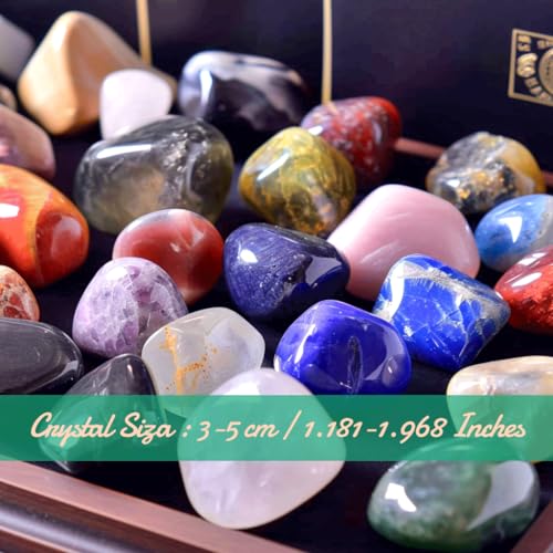 Image of Polished Stone Set Mixed Crystals, Christmas Gift for Kids, 1.2 inch - 2.5 lbs, 25 Types of Extra Large Size Tumbled Gemstones and Crystals Bulk for Healing, Reiki, Meditation, Witchcraft