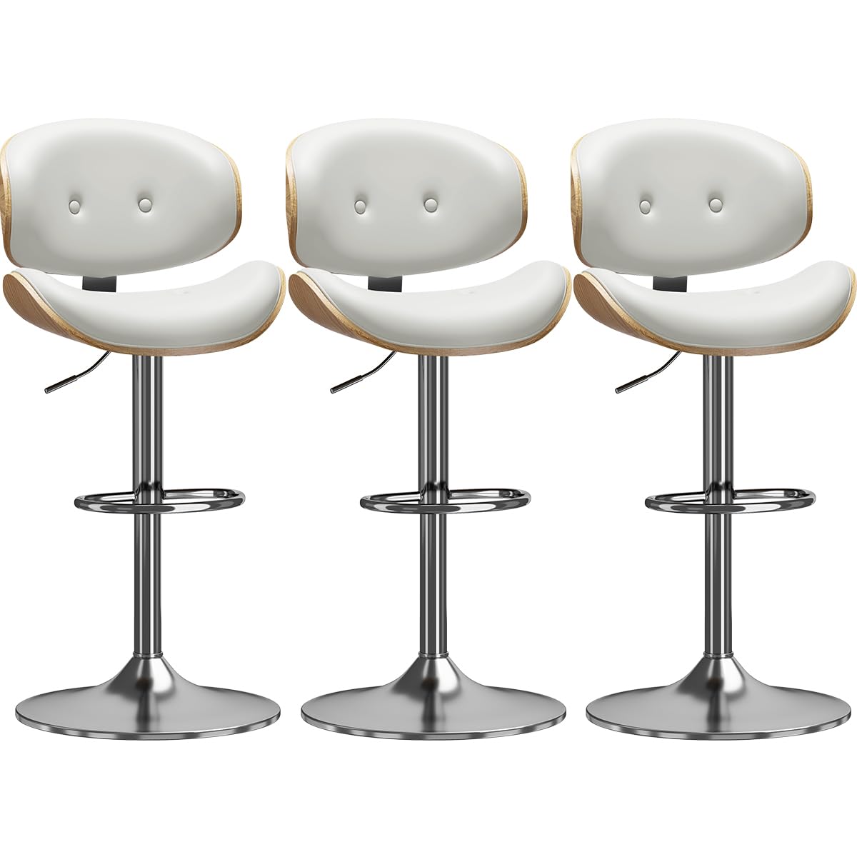 Adjustable Swivel Bar Stools Chair,Counter Height Bar Stools with Back,350 LBS PU Leather Bar Stool for Kitchen Island,Upholstered Pub Stools with Footrest (White, Set of 3)