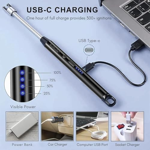 Image of Solitude Rechargeable Electric Gas Lighter for Kitchen, Stove, Candles, Pooja & USB Charging Port, 360 Flexible Neck, Windproof Plasma Arc Lighter (Multicolor)