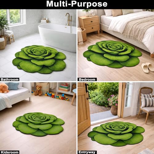 Image of Luxe Home 3D Bath Mat Rose Shaped Super Soft, Anti Slip Skid, Washable, Quick Dry Floor Mat for Bathroom, Bedroom, Living Room (Green, 67x71 cm)