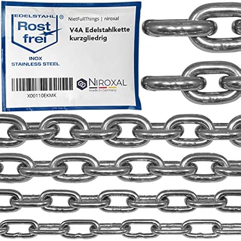 150cm = 1,5 meter 8mm starke Edelstahlkette Meterware V4A Kette kurzgliedrig am Stück Ankerkette A4 DIN 56856 Rundgliederketten DIN 766 rostfreie Stahlkette Absperrkette 1,5m Cover