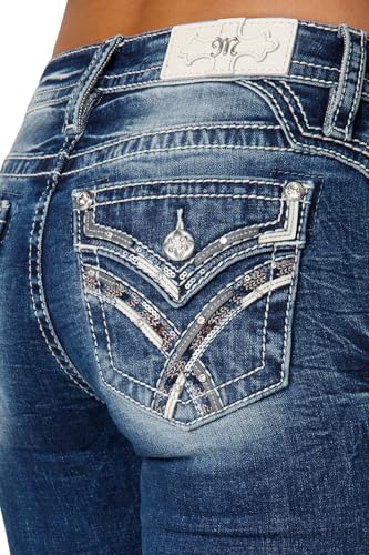 Miss Me Women's Muted X Embellished Faux Flap Pockets Mid-Rise Bootcut Jeans4