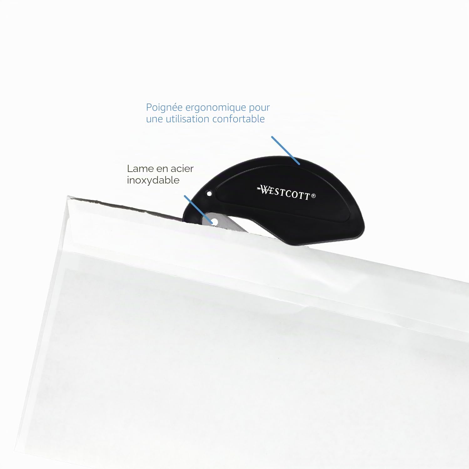 Westcott Coupe-papier lame acier inoxydable poignée sécurité ergonomique E-29699