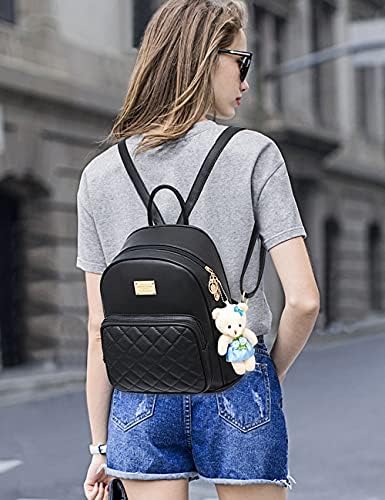 zhongningyifeng Backpack Purse for Women Small Girl Mini Daypack PU Leather Improved Cute Waterproof with Bear Doll
