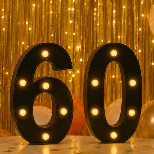 Image of 60th Birthday Decorations for Men Women, LED Light Up Numbers 60 Sign Battery-Operated Light-Up Party Decoration 60th Birthday Gifts for Women Black ZJDZTK
