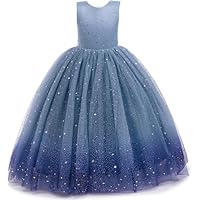 Flower Girls Vestido de tule para dama de honra brilhante para concurso de casamento, festa de aniversário de princesa, Azul e azul, 9-10 Anos