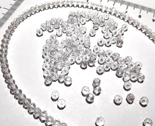 Image of GoSetGet! 4mm Rondelle /Tire (1000 Pcs) White /Diamond Crystal Macrame Plastic Beads for Arts, Crafts & Decoratives-High Sparkle Cutting Crystal Beads for Macrame, Jhula, Torana, Jhumar (Clear /Diamond)