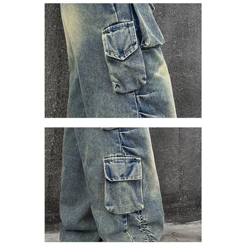 Teen Kids Girls Floor Cargo Trousers High Waist Button Wide Leg Jeans Multi Pocket Girls Baggy Streetwear Jeans3