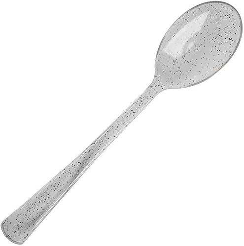 Miniatura 6 de Efavormart - Paquete de 25 cucharas de plástico clásicas resistentes con purpurina plateada transparente de 7 pulgadas, utensilios desechables
