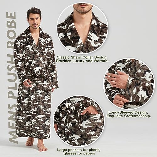 Image of FashGudim Mens Robes Big and Tall Full Length Plush Fleece Long Robe for Men Bathrobe Shawl Collar Warm Winter House Robes