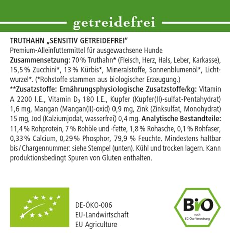 defu Hundefutter | 12 x 200 g | Bio Truthahn Sensitiv Getreidefrei | Premium Bio Nassfutter Menü | Alleinfuttermittel für Hunde