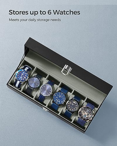 Image of SONGMICS 6-Slot Watch Box, Glass Topped Watch Display Storage Case as Gift, with Velvet Lining, Cushions, and Lock, Black UJWB06BK