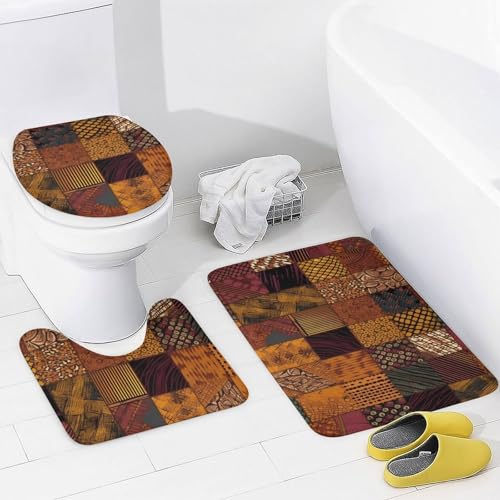 Ensemble salle de bain patchwork africain 4 pièces avec rideau et tapis antidérapants