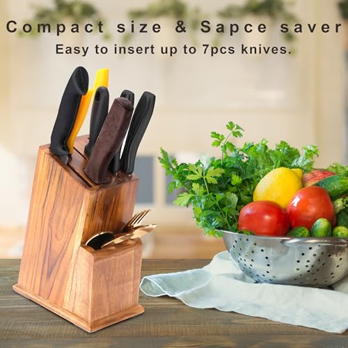 Image of Knife Holder Stand for Kitchen Universal Stand with 6 Slots Cutlery Holder Teak Wood (MODEL002) (MODEL002)