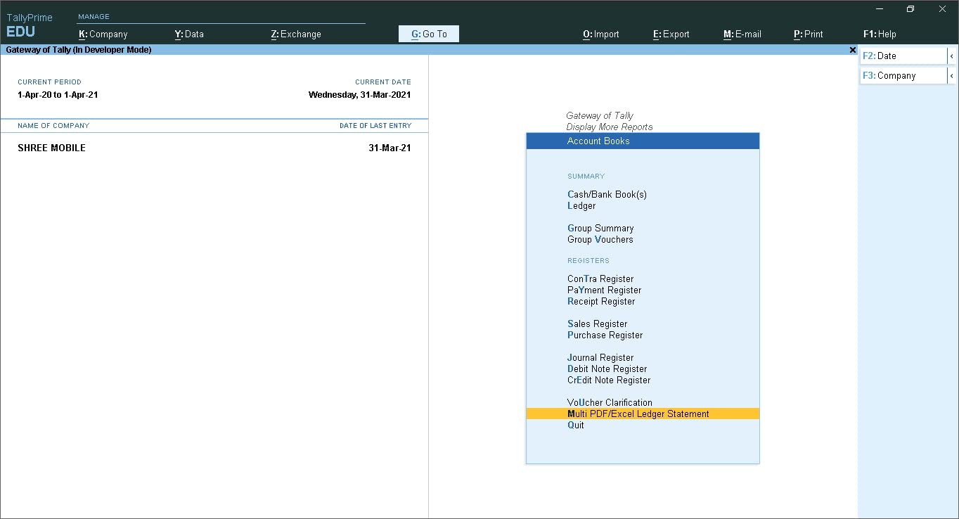 Multiple PDF/Excel Generation for Ledger & Outstanding – Tally Add-On (E-mail Delivery – No CD) – Single User