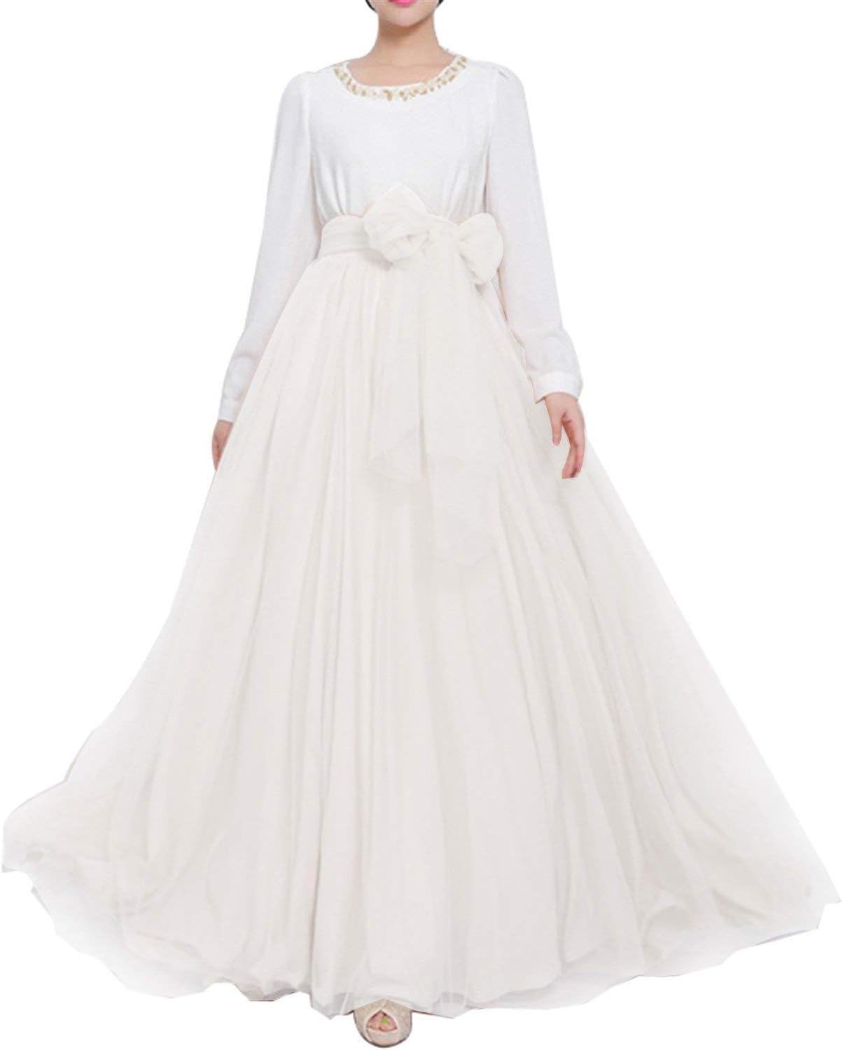 Women Wedding Long Maxi Puffy Tulle Skirt Floor Length A Line with Bowknot Belt High Waisted for Wedding Party Evening