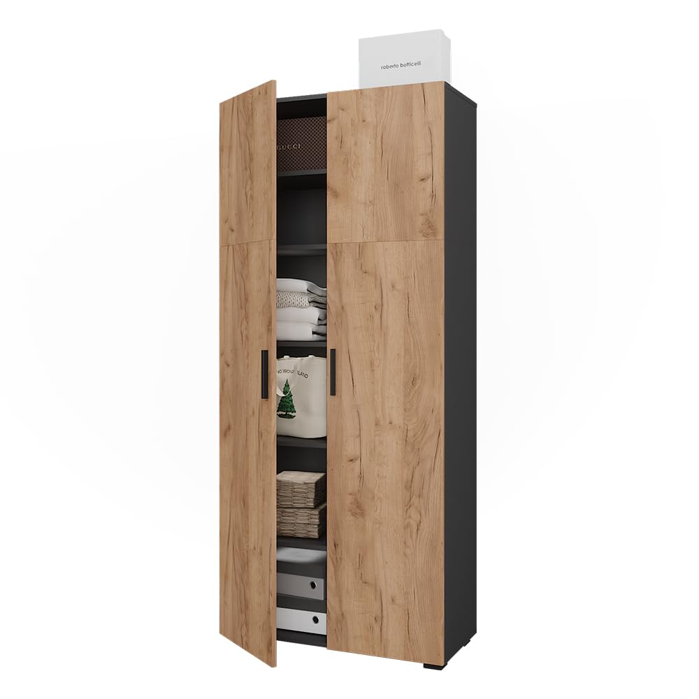 Vicco Armoire Universelle Ingo, Anthracite/chêne doré, 80x183.8cm, pour Le Rangement des dossiers et classeurs au Quotidien au Bureau