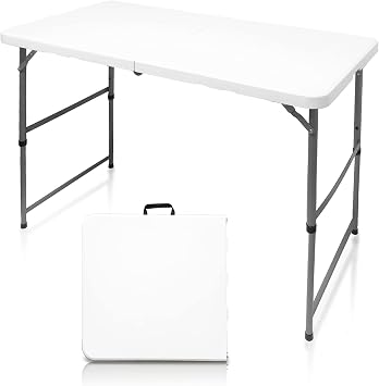 4FT Folding Table Height Adjustable Fold in Half Portable Utility Table with Handle, Lightweight Plastic HDPE Folding Table for Indoor Outdoor Picnic, Party, Camping Use White