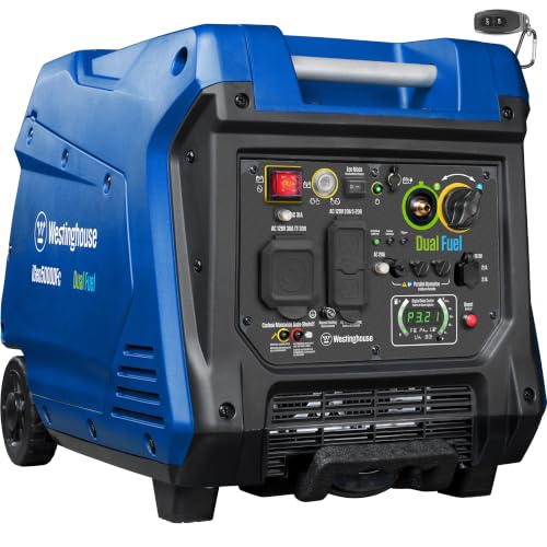 Westinghouse 5000 Peak Watt Super Quiet Dual Fuel Portable Inverter Generator, Remote Electric Start, Gas & Propane Powered, RV Ready, CO Sensor, Parallel Capable