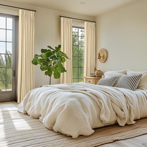 Pinch Pleated Blackout Curtains 144 Inch Long, Linen Blend, 100% Blackout Drapes with 20 Hooks, Ideal for Bedroom and Living Room, 40" W x 144" L (Pack of 2), Dark Linen