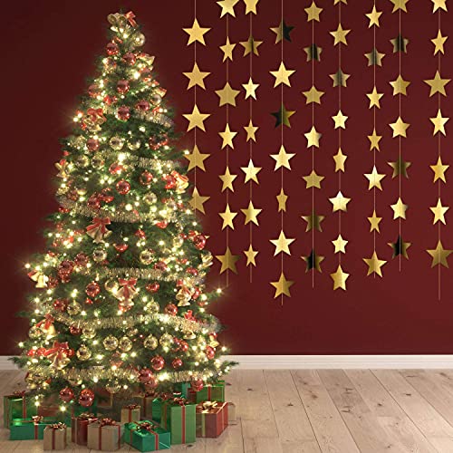 Image of Star Paper Garland Frills Banner Hanging Decoration Golden Pack of 4 Merry Christmas Diwali Decoration