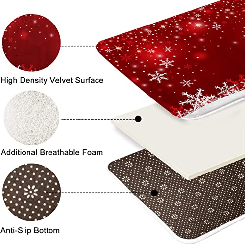 Artsocket Christmas Bathroom Rugs And Mats Set 2 Piece, Snowflake Red Bathroom Rugs Non Slip, Winter Snow Absorbent Microfiber Memory Foam Bath Mat Machine Washable Bathroom Floor Mats #TOP3