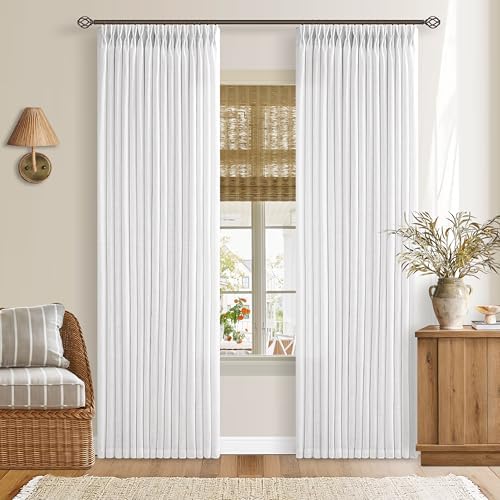 Extra Long White Linen Curtains 120 Inches Long Modern Neutral Cu...