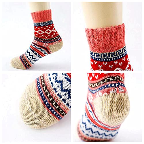 JUNAN 5Pairs Ladies thermal Winter socks, Womens Thick Knitting Warm & comfy Wool Crew Vintage Style Sock (G-multicor)2