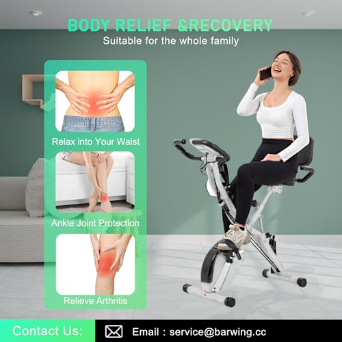 Stationary Exercise Bike for Home Workout, 5 IN 1 Foldable Indoor Cycling Spin Bike for Seniors, 350LB Capacity, 16-Level Magnetic Resistance, Seat Backrest Adjustments by BARWING - Image 7