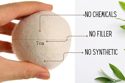 Miniatura 8 de Paquete de 6 bolas para secadora de lana de lavandería XL, 100% lana orgánica natural de Nueva Zelanda, ecológicas, hechas a mano, reutilizables,