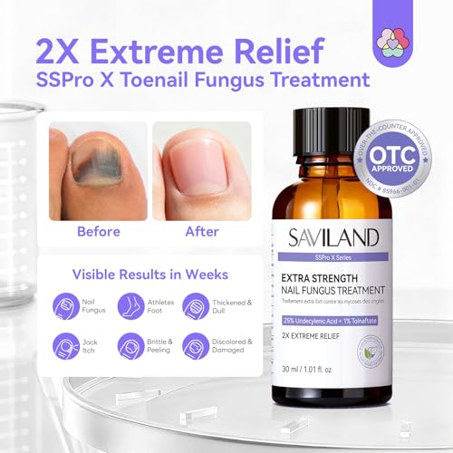 Image of SAVILAND Toenail Fungus Treatment Extra Strength FSA-HSA: 2X Extreme Nail Repair for Discolored and Damaged Nails Toenail Softener Yellow Toenail Foot Toe Thick Nail Fungus Treatments Solution 1 fl oz