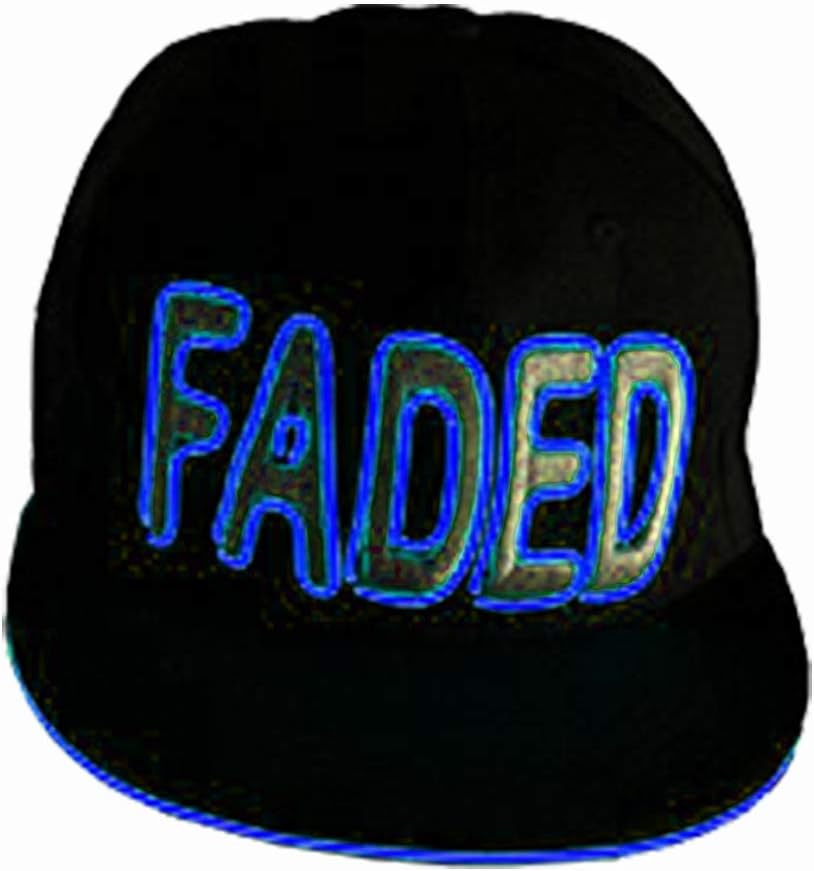 Electric Styles - Novelty LED Light Up Baseball Hats, Neon Glow Snapback with Words - Faded (Blue)