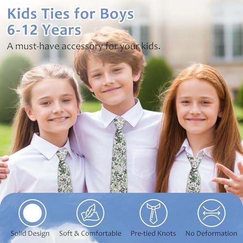 Boys Floral Tie, Solid Cotton Ties for Boys Girls Adjustable Pre-tied Necktie for Kids School Graduation Wedding Party 5