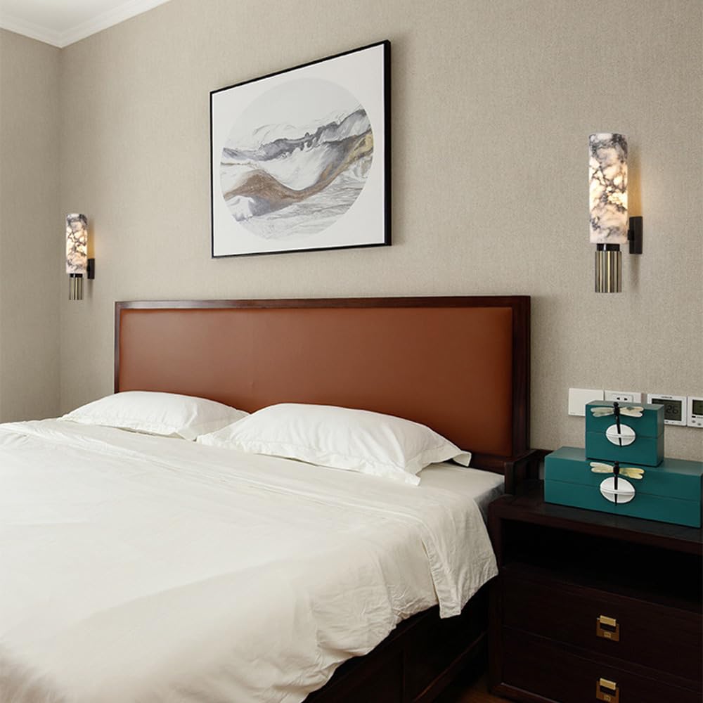 Applique da Parete Moderne per Interni in Marmo con Barra Luminosa Lineare in Ottone Bianco Nero E Oro Ideali per Corridoio Bagno Camera da Letto E Soggiorno