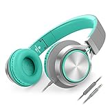 AILIHEN Headphones with Microphone Lightweight Foldable Headsets with Volume Control for iPhone,iPad,iPod,Android Smartphones,PC,Laptop,Mac,Tablet (Grey Mint)