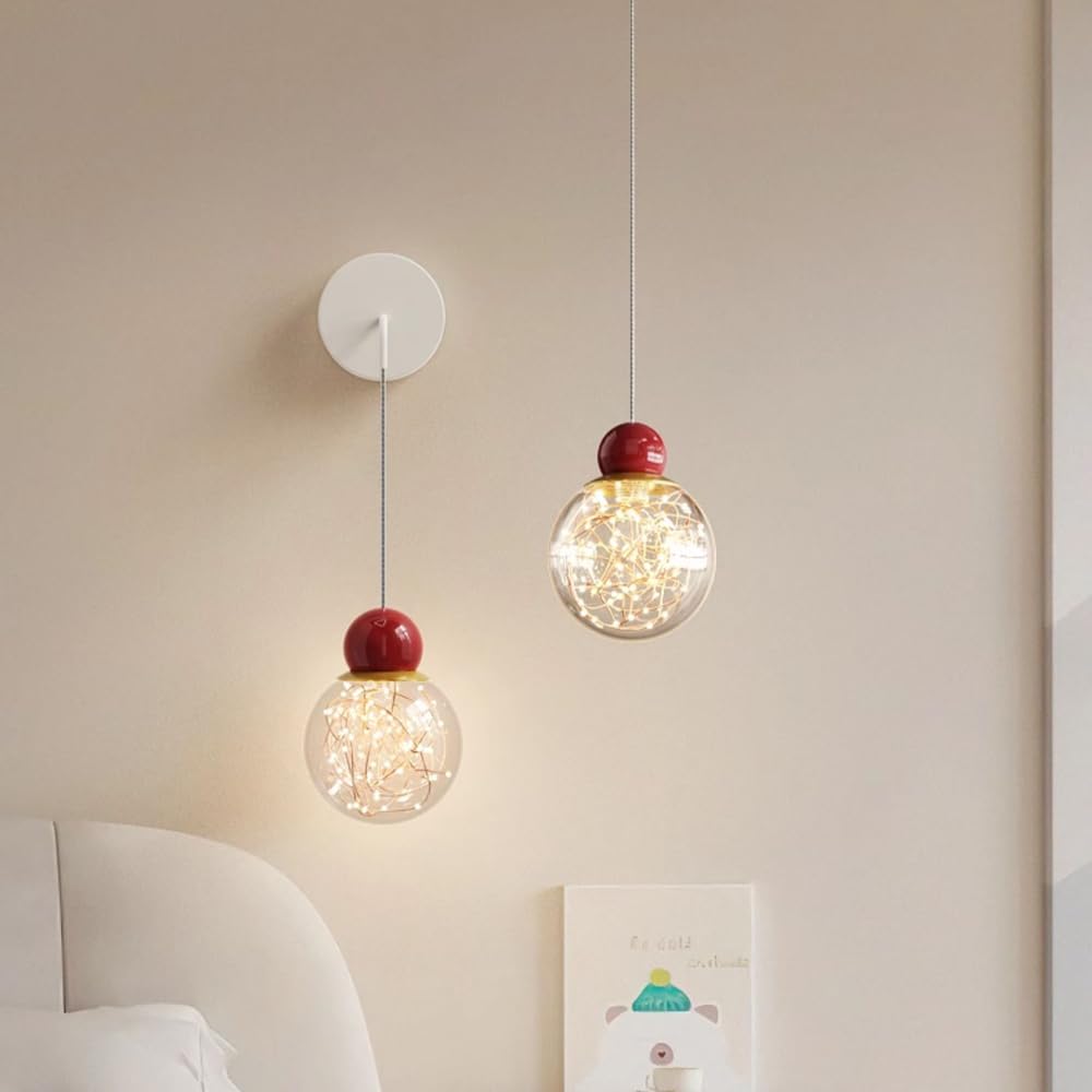 XANAYXWJ Aplique de pared LED Lámpara de noche estilo crema con pantalla acrílica, luz de metal roja de 5 W, apliques de alambre para colgar en interiores elegantes y blancos, altura ajustable (3000 k