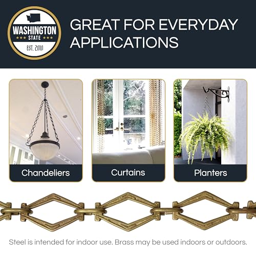 Image of RCH Hardware CH-22-AD-3 Decorative Acid Dipped Solid Brass Chain for Hanging, Lighting - Hexagonal Design Unwelded Links (3 ft /1 Yard)