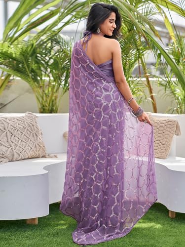 Image of Satrani Women's Georgette Sequence Work Saree with Unstitched Blouse Piece