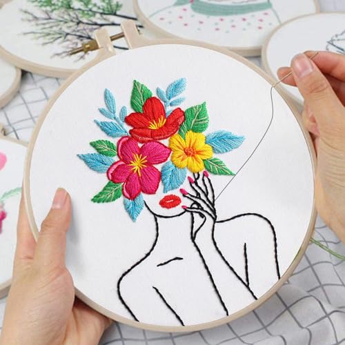 Image of Louise Maelys Flower Woman Embroidery Kit for Beginners DIY Gift Set | Cross Stitch Kits with Complete Set for Creative Hobbies, Needlepoint Kit for Adults to Enjoy DIY Crafts and Home Decor