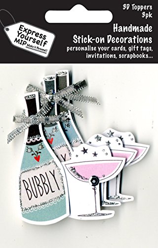 Express Yourself MIP, self Adhesive, Bottle of Bubbly & Glass Mini Multi Pack Toppers - Ideal for Card Making, Gift Wrapping, Scrapbooking, Papercrafts, Childrens Crafts etc
