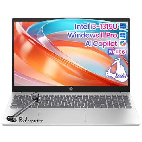 Image of HP 15.6 inch Touchscreen Laptop for Student and Business, Intel 13th Core i3‑1315U (Up to 4.5GHz), Windows 11 Pro, Copilot AI, Wi‑Fi 6, BT 5.3, with 10-in-1 Docking Station Stand(16GB | 512GB) Pack of 5