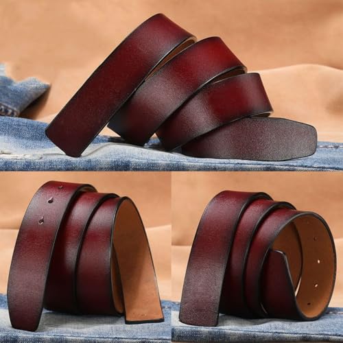 Casual Replacement Classic Waistband Genuine Leather Belt No Buckle Girdle 3.3/3.8cm with Hole(01 Brown 3.8cm)4