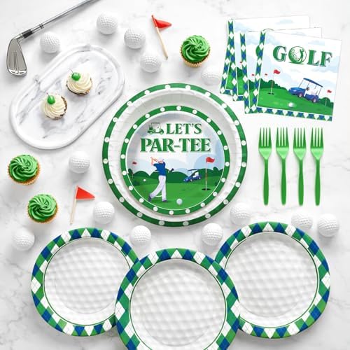 96 Pcs Golf Plates and Napkins Tableware Set (Serve 24), Golf Birthday Party Decorations, Birthday Decorations Include Plates Napkins Plastic Forks - 3