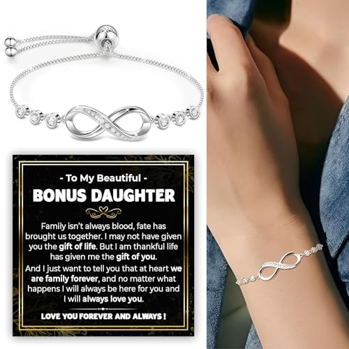 To My Bonus Daughter Bracelet, Step Daughter Infinity Heart Bracelet From Step Mom, Bonus Daughter's Jewelry Gift With Message Card And Box Meaning, Stepdaughter Bracelets Jewelry On Birthday4
