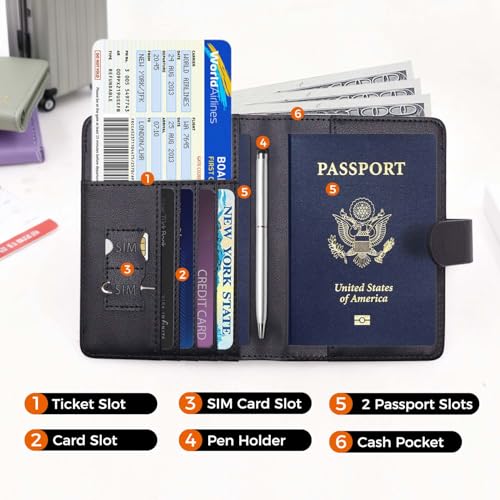 Image of Melsbrinna Premium Leather Passport Holder Covers Case, Waterproof Rfid Blocking Travel Wallet Passport Holder with Pen Holder, Cute Passport Book for Women /Men
