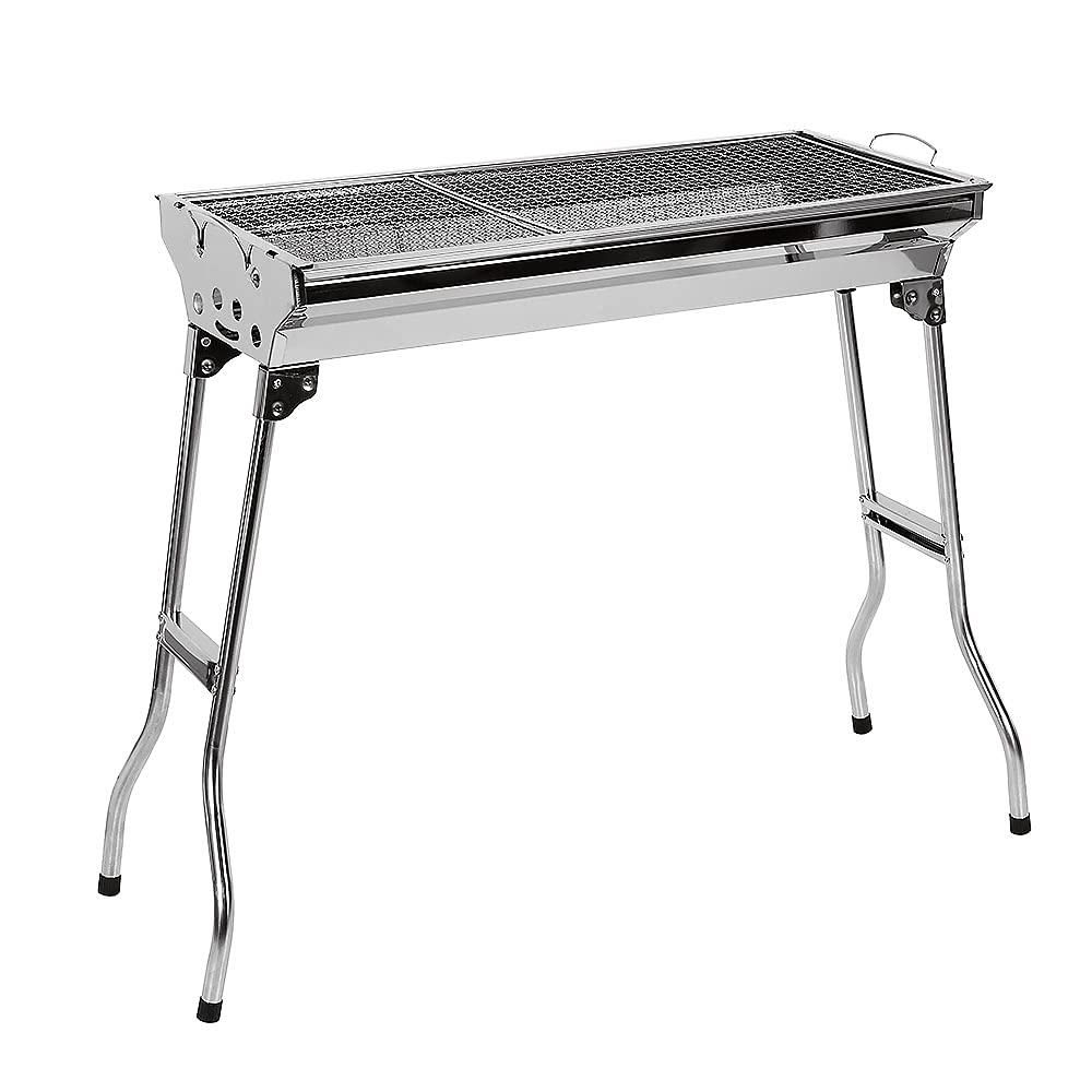 Barbacoa Portátil de Acero Inoxidable Barbacoa Plegable Parrillada Asador al Aire Libre BBQ de Carbón para Cocinar Camping Senderismo Picnics,Parrilla de carbón de acero inoxidable(73 * 33.5 * 70cm)