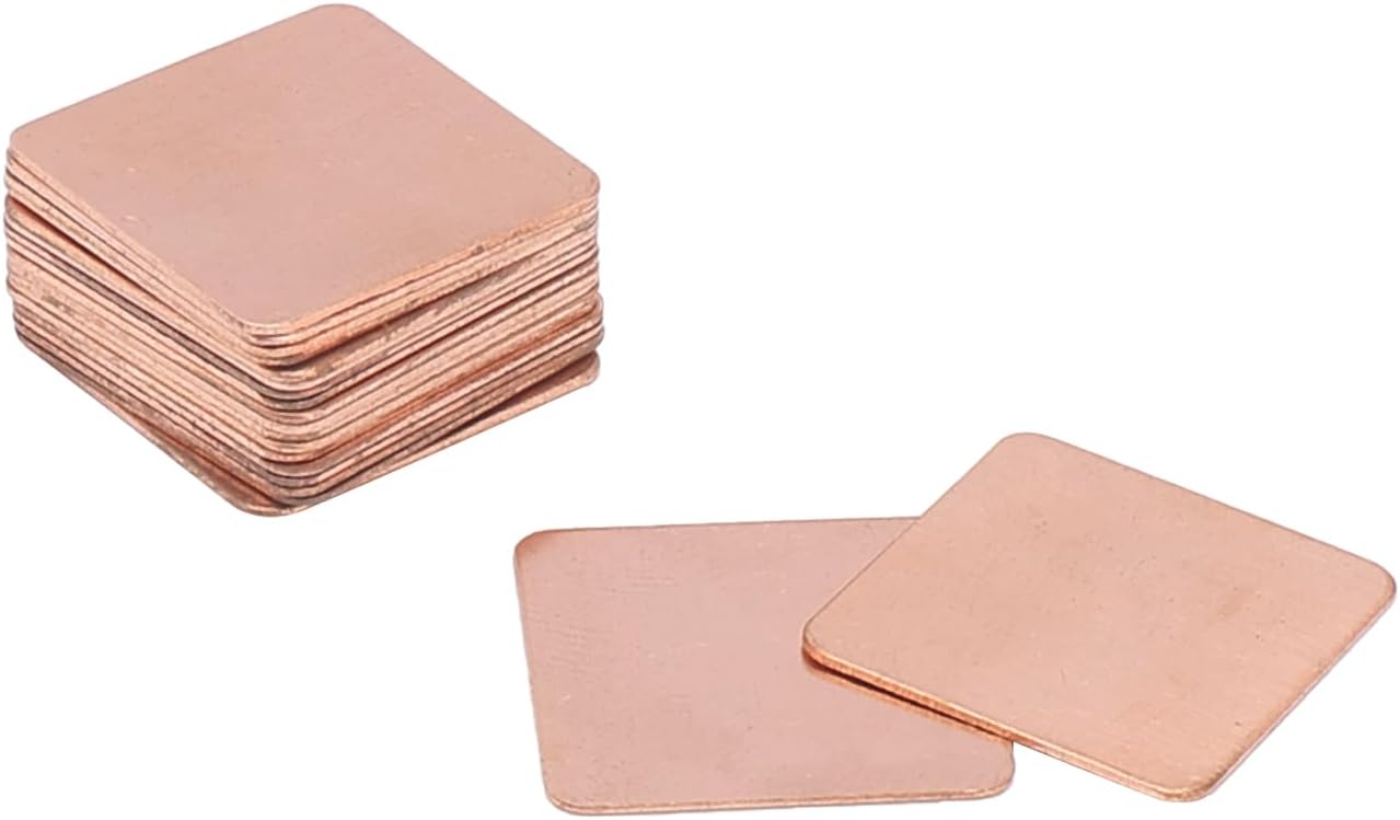 Heatsink Copper Pad Thermal Shim Copper Plate Cooler for Cooling IC Chipset GPU CPU Size 20 x 20 x 0.5 mm Pack of 20