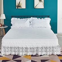 Lace Trimmed Elastic Bed Wrap, Easy Fit Dust Ruffle Bedskirt, White White, King