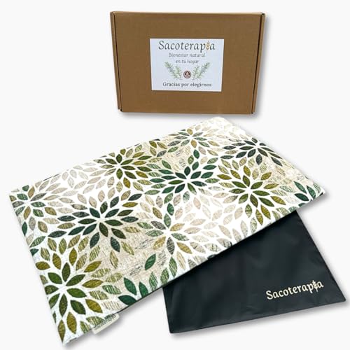 coperta termica ai semi - 40 x 28 cm - adatta al microonde e al congelatore - imbottitura 100% naturale di lavanda, grano e rosmarino - stampa oliva - sacoterapia